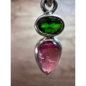 NEW Pink tourmaline and chrome diopside sterling silver pendant 1.75 grams